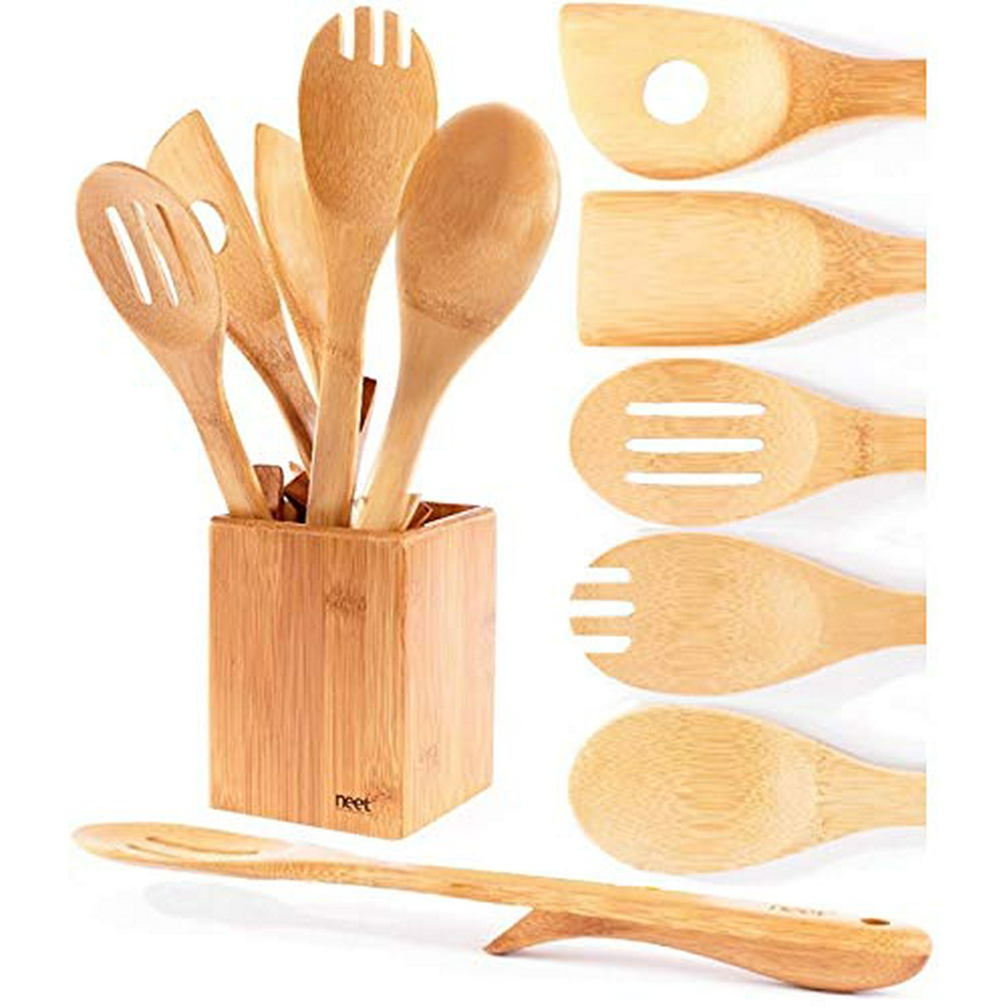 Organic Bamboo Cooking Utensils Set Unique Elevation Feature 6 Piece Set Wooden Spoons Spatula Kitchen Utensil Set High Heat Resistant Wood Serving Spoon Long Mixing Spoons Gift Idea Walmart Canada