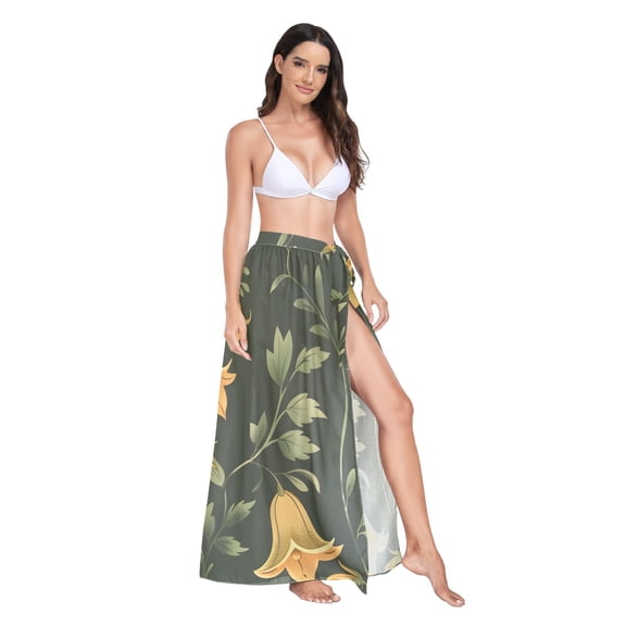 Women's Beach Swimsuit Cover Ups Bathing Suit Coverups Bikini Wrap Dress for Swimwear Campanula Flowers and Foliage