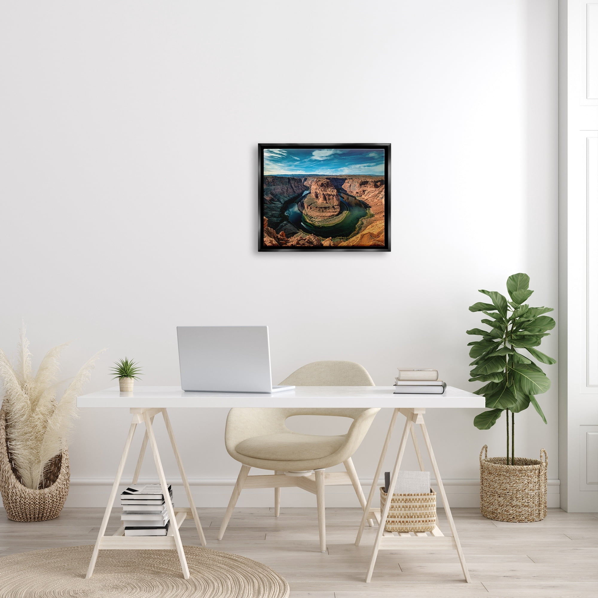 Stupell Industries Red Canyon Mesa Cliffs Surrounding River Water Photograph Jet Black Floating Framed Canvas Print Wall Art, Design by Andy Crawford Photography