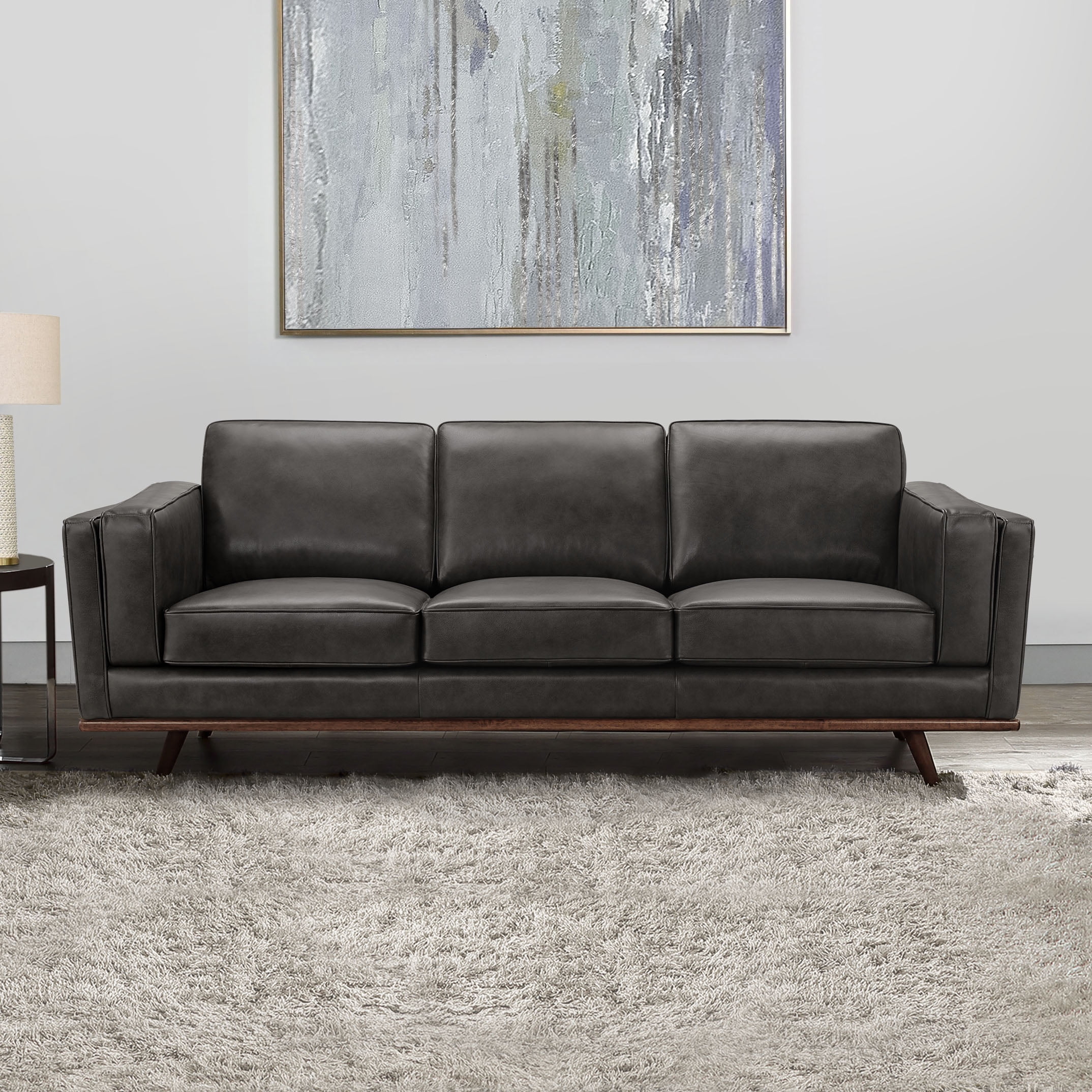 Devon & Claire Nikki MidCentury Top Grain Leather Sofa, Gray