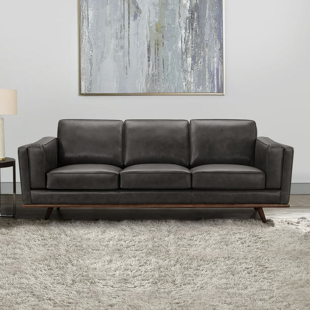 Devon & Claire Nikki MidCentury Top Grain Leather Sofa, Gray