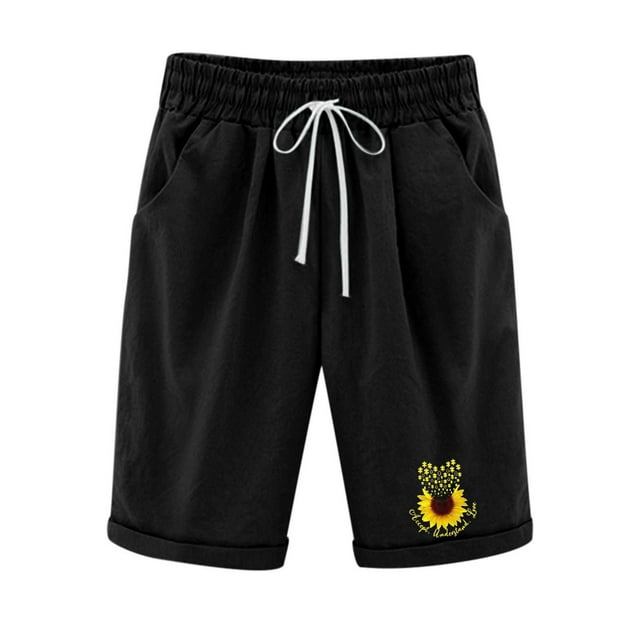 Birdeem Pantalons d'Été pour Femmes Imprimé Cinq Points Grande Taille Coton Lin Pantalons Décontractés