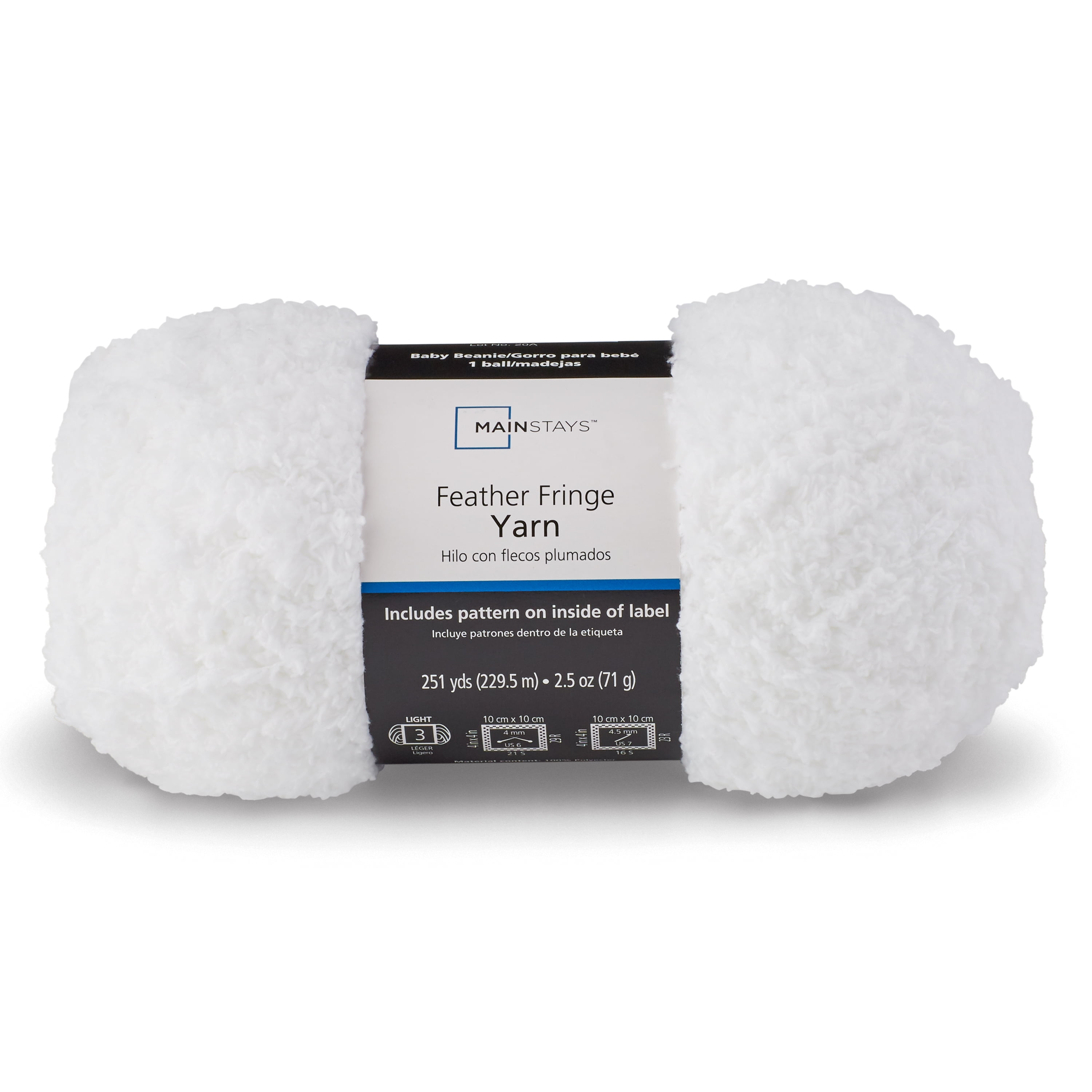 Mainstays Feather Fringe Yarn, Arctic White, 251 Yards, 100% Polyester, Light Weight, Pack of 3