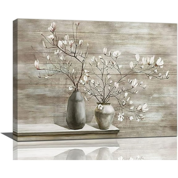 Grey Canis Rustic Flower 16"x12" Framed Painting Canvas Art Prints