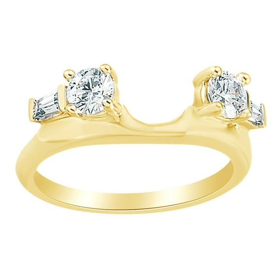 Round & Baguette Shape White Diamond Enhancer Ring In 14K Yellow Gold, Ring Size-4