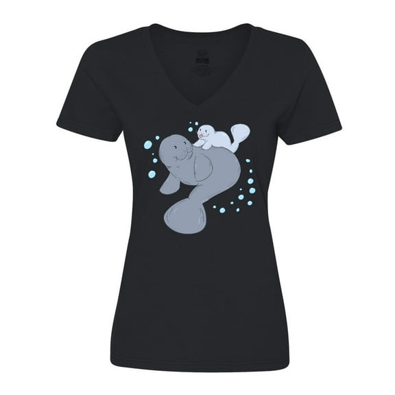 Inktastic Cute Manatees with Bubbles Women's V-Neck T-Shirt