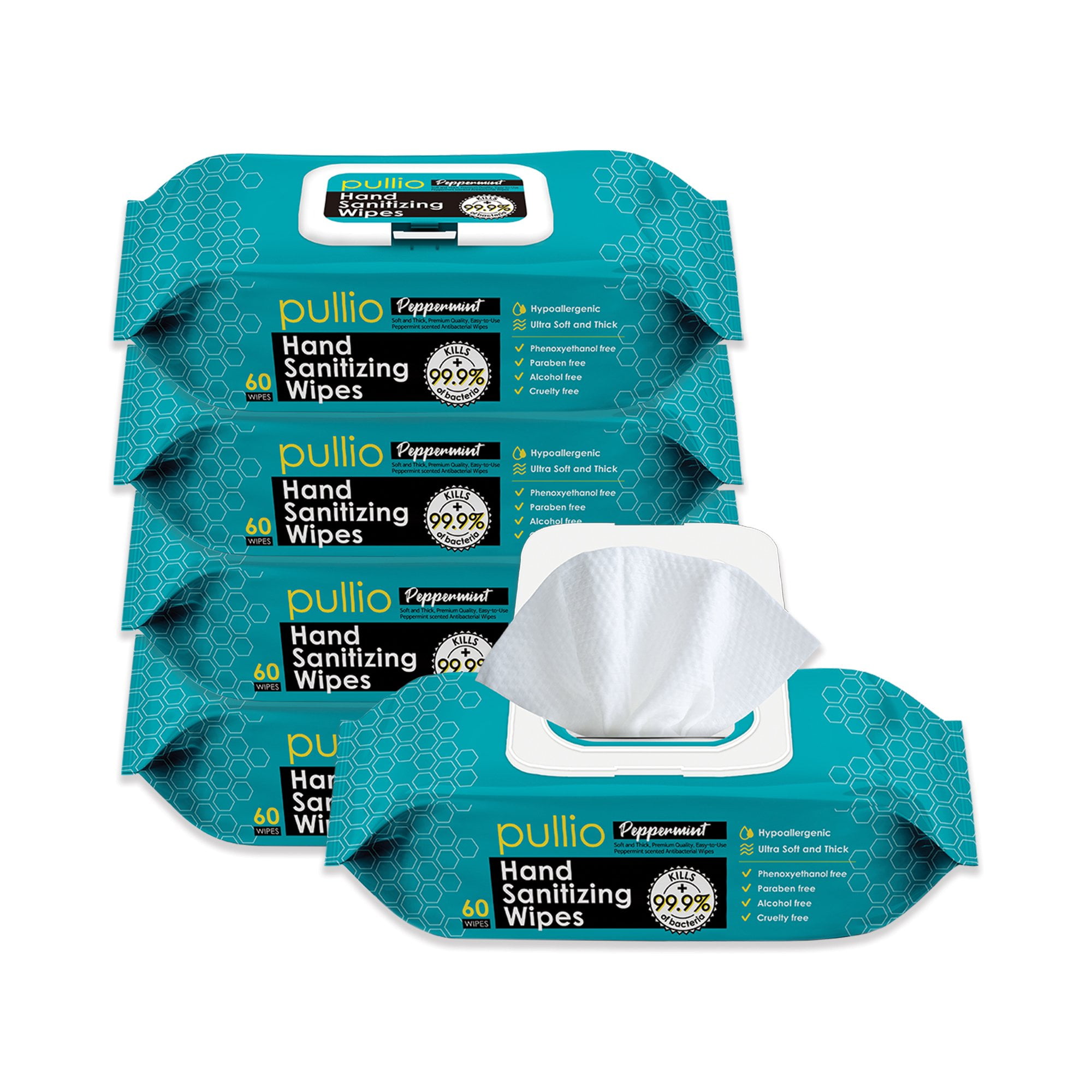 (300 Wipes) pullio Peppermint Hypoallregenic Hand Sanitizer Wet Wipes