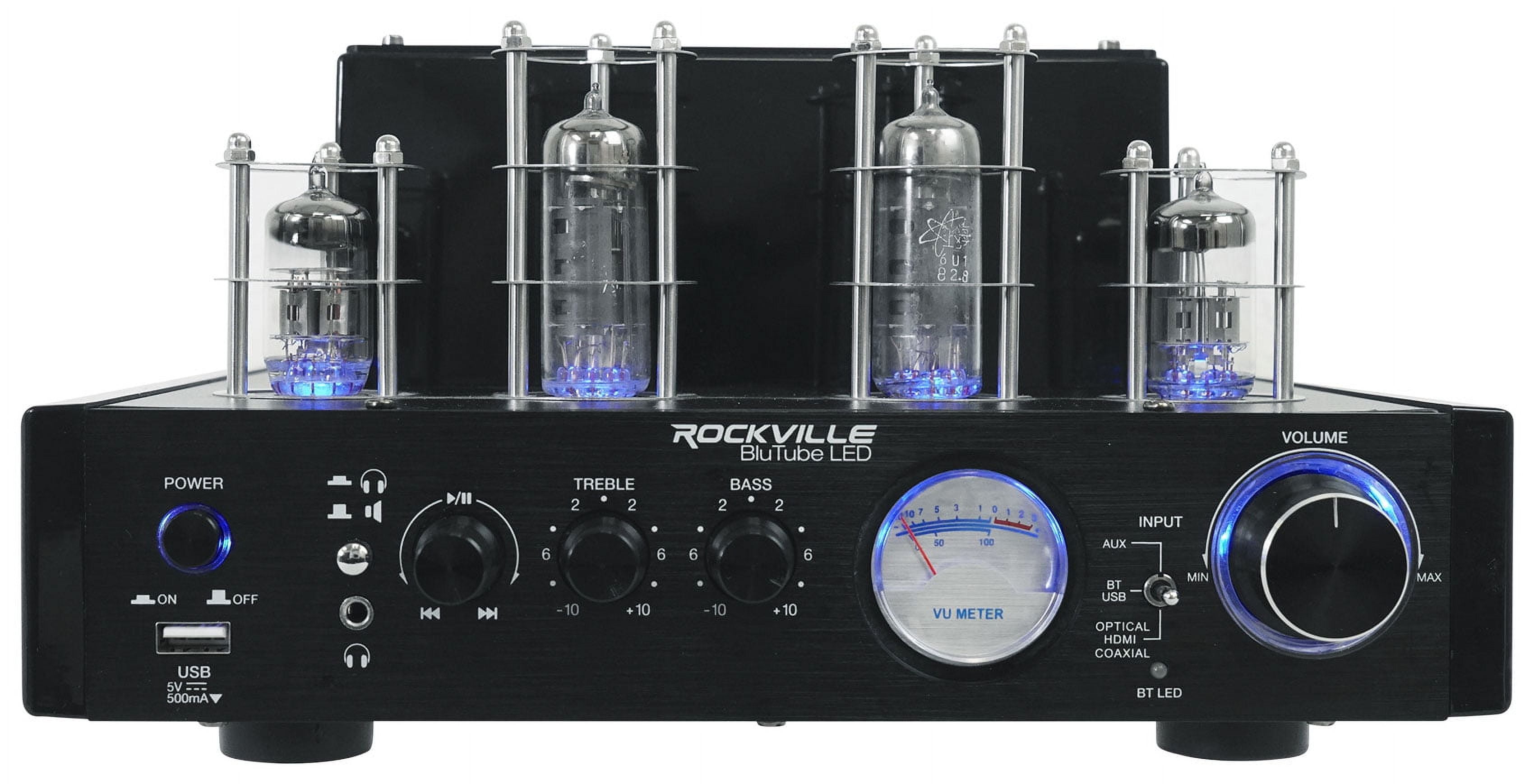 Rockville BluTube LED Bluetooth Tube Amplifier+Bookshelf Speakers+Stands+8" Sub