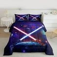 thumbnail image 2 of jejeloiu Galaxy Stars Planet Full Size Comforter Sets,Fashion Gamer Gaming Bedding Comforter Set,Purple Red Blue Bedding Sets For Teens,Luxury Bedroom Decor Reversible,3-Piece, 2 of 8