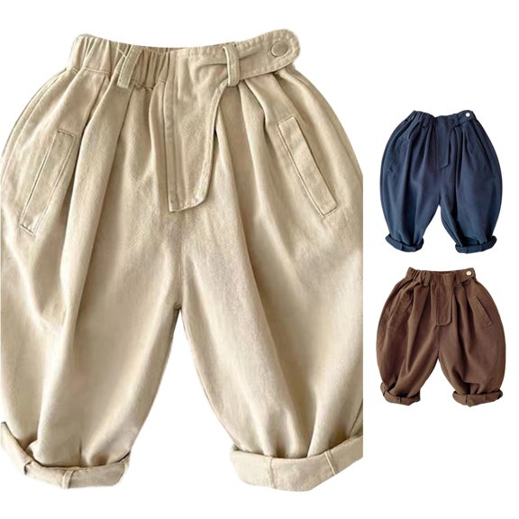 FYDUU Toddler Boys Solid Color Casual Pants with Pockets Elastic Waist Jogger Pants Comfortable Kids Trousers for School Everyday Wear Comfort Bottoms 6-7 Years