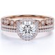 thumbnail image 1 of JeenMata Anillo de Bodas de Tres Diamantes y Moissanita de Corte Redondo Clásico de 1,5 Quilates Engastado en Oro Rosa de 10 K, 1 of 6
