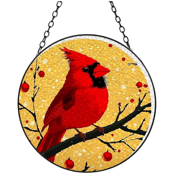 Red Northern Cardinal Stained Glass Suncatcher Colored Handmade Window Hangings Glass Suncatcher Crafts Kits for Indoor Garden Christmas Decor and Memorial 16x16cm(1)