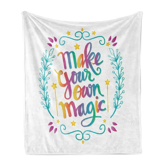 Saying Soft Flannel Fleece Blanket, Make Your Own Magic Message with Colorful Letters Rainbow Calligraphy Illustration, Cozy Plush for Indoor and Outdoor Use, 50" x 70", Multicolor, by Ambesonne