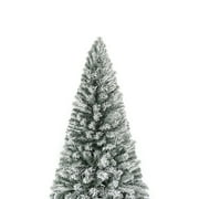Salzburg 6.5ft Frosted Prelit Slim Artificial Christmas Tree with 864 Branch Tips, 250 Warm Lights and Metal Stand, 30 Wide Realistic Snow Flocked Skinny Pencil Christmas Tree by Naomi Home