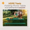 thumbnail image 2 of Hampden Furnishings Travis Collection Folding Picnic Table with Built-In Benches, UV-Resistant Outdoor Table, Portable & Sturdy with Umbrella Hole, Green, 2 of 4