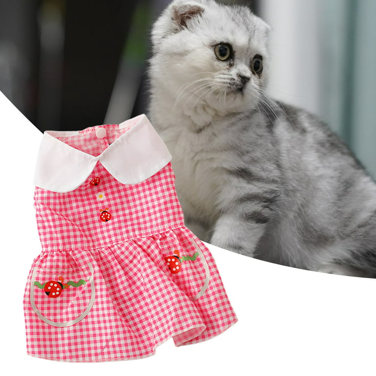 Cat Clothes Lapel Neck Fashion Pet Princess Skirt Puppy Party Dress Up  Plaid Skirt Summer Dog Dress Pet Clothing for Cats Dog Girls 
