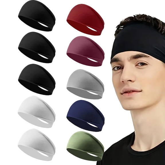 Polyester Sweat-Absorbent Sports Headband, Black, 10 Count