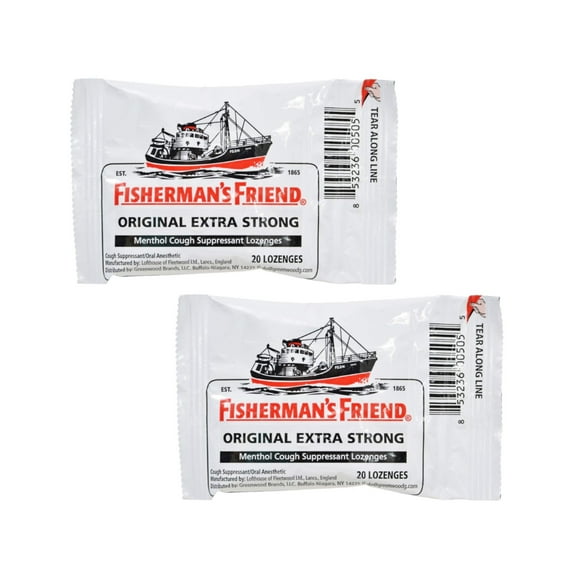 2 Pack Fisherman's Friend Menthol Cough Suppressant Natural 20 Lozenges Each