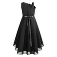 thumbnail image 2 of YEAHDOR Girls One Shoulder Bridesmaid Birthday Party Rhinestones Belt Irregular Hem Swing Dress Black 6, 2 of 5