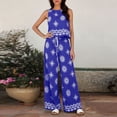 thumbnail image 6 of Costeam Womens Allover Floral Print Two Piece Outfit Cropped Sleeveless Top And Drawstring Waist Wide Leg Pants Hidden Side Pockets Lightweight Woven Fabric Loose Fit Casual Co Ord Matching Set, 6 of 6