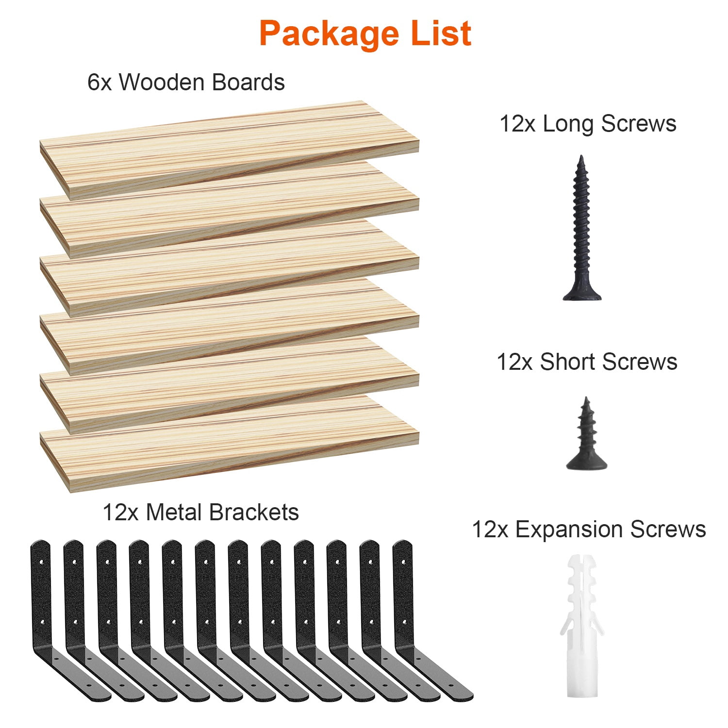 Floating Shelves, iMounTEK Set of 6 Wall Mounted Rustic Floating Wood for Living Room, Dining Room, Office, Bedroom