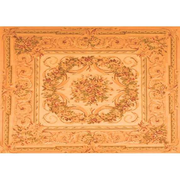 Ahgly Company Indoor Rectangle Medallion Orange French Area Rugs, 7' x 10'