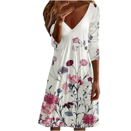 

Sweater Dress for Women Sundresses for Women Birthday Dresses White Dress Women Women s Trendy Printed Long Sleeve V-neck Pullover Dress Savings Deals Summer Dresses Girls Dresses White L