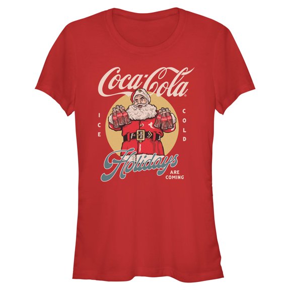 Juniors Coca Cola Happy Santa Holidays Are Coming T Shirt