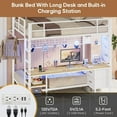 thumbnail image 4 of Aunfebrco Full Over Twin Metal Bunk Bed with Desk & Charging Station & Led Lights for Adults, Metal Loft Bed with with Drawers & Storage Shelves & Stairs & Full-Length Guardrail, White, 4 of 12