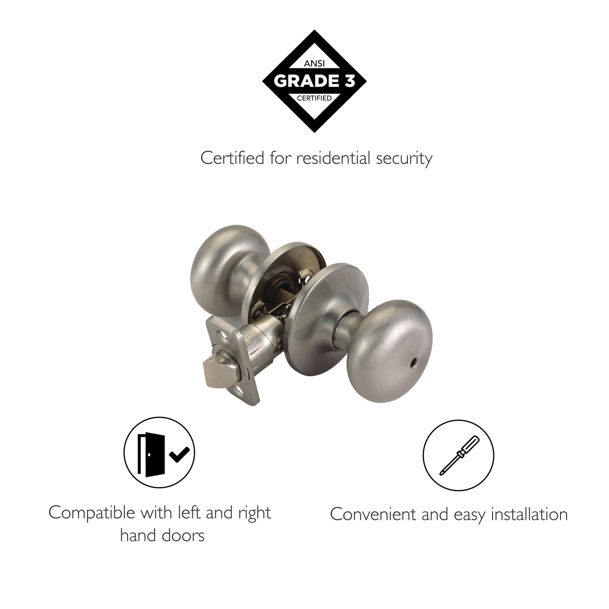 Design House Cambridge Universal 6-Way Privacy Bed and Bath Door Knob, Satin Nickel