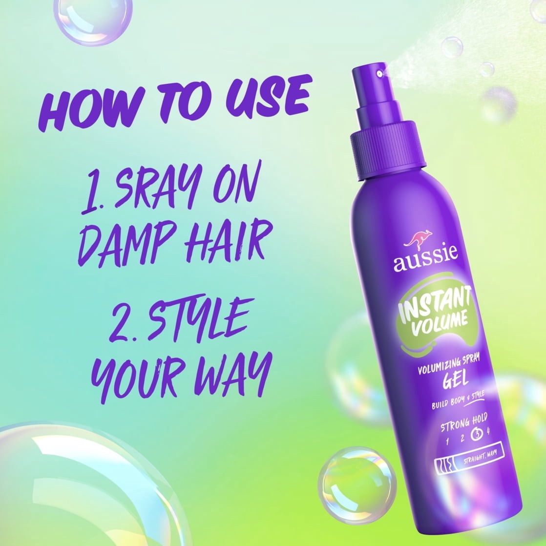 (2 pack) Aussie Instant Volume Volumizing Spray Gel for Wavy Hair, and Straight Hair, Unisex 5.7 fl oz