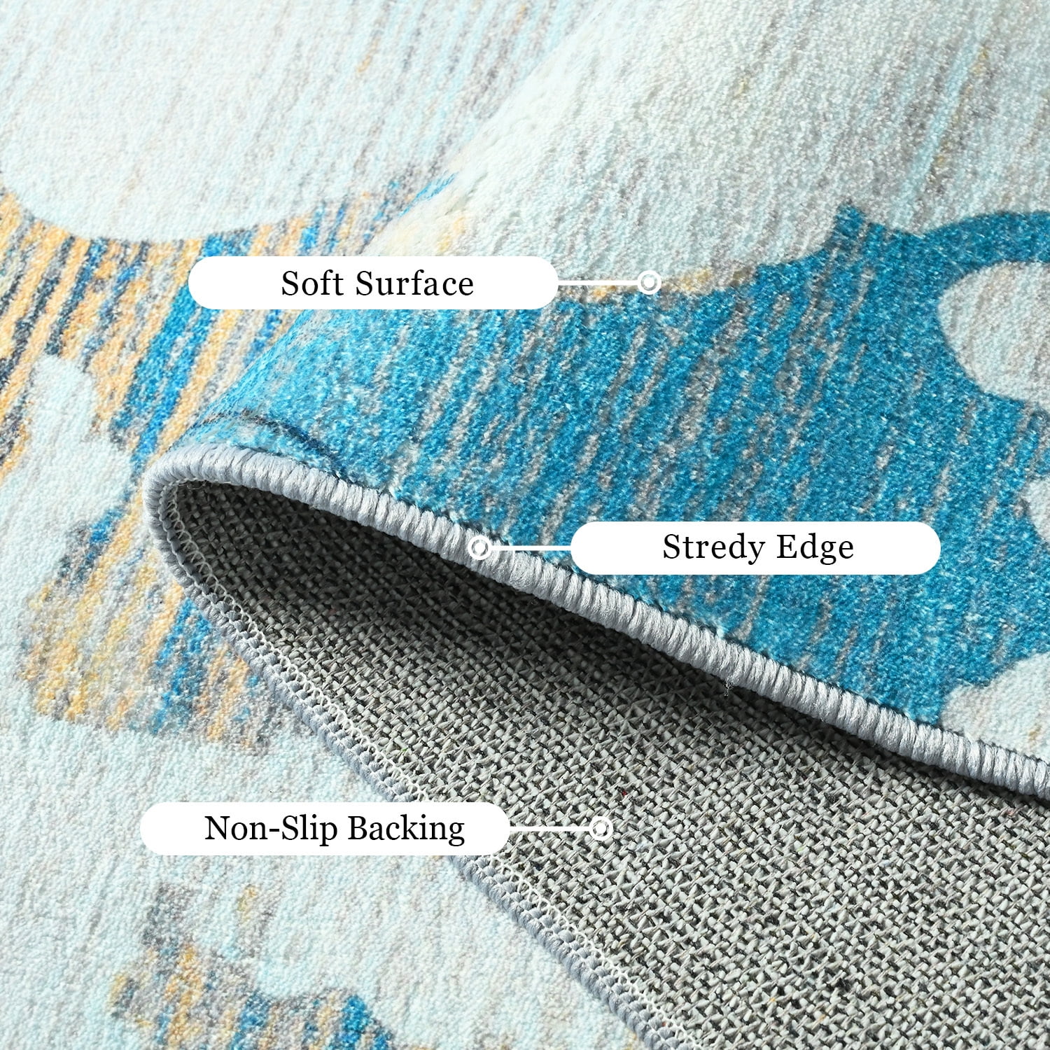 Wondo Modern Abstract Area Rugs 8x10, Large Washable Rugs for Living Room Soft Rugs for Bedroom, Blue
