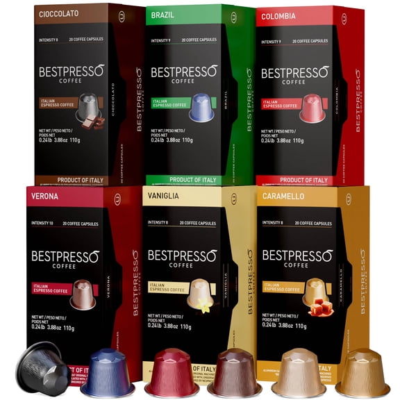 Bestpresso Coffee for Original Machine 120 pods Certified Genuine Espresso Variety Pack mix Flavored and Dark