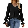 thumbnail image 5 of SOMER Blouses for Women Dressy Casual Ruffle Chiffon Long Sleeve Tops V Neck Loose Chiffon Work Blouse with Smocked Cuffs 2025, 5 of 6