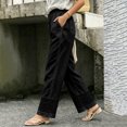 thumbnail image 2 of Womens Cotton Linen High Waist Wide Leg Pants for Summer Casual Palazzo Trousers Lightweight Lace Lounge Pants with Pockets Black S(S), 2 of 6