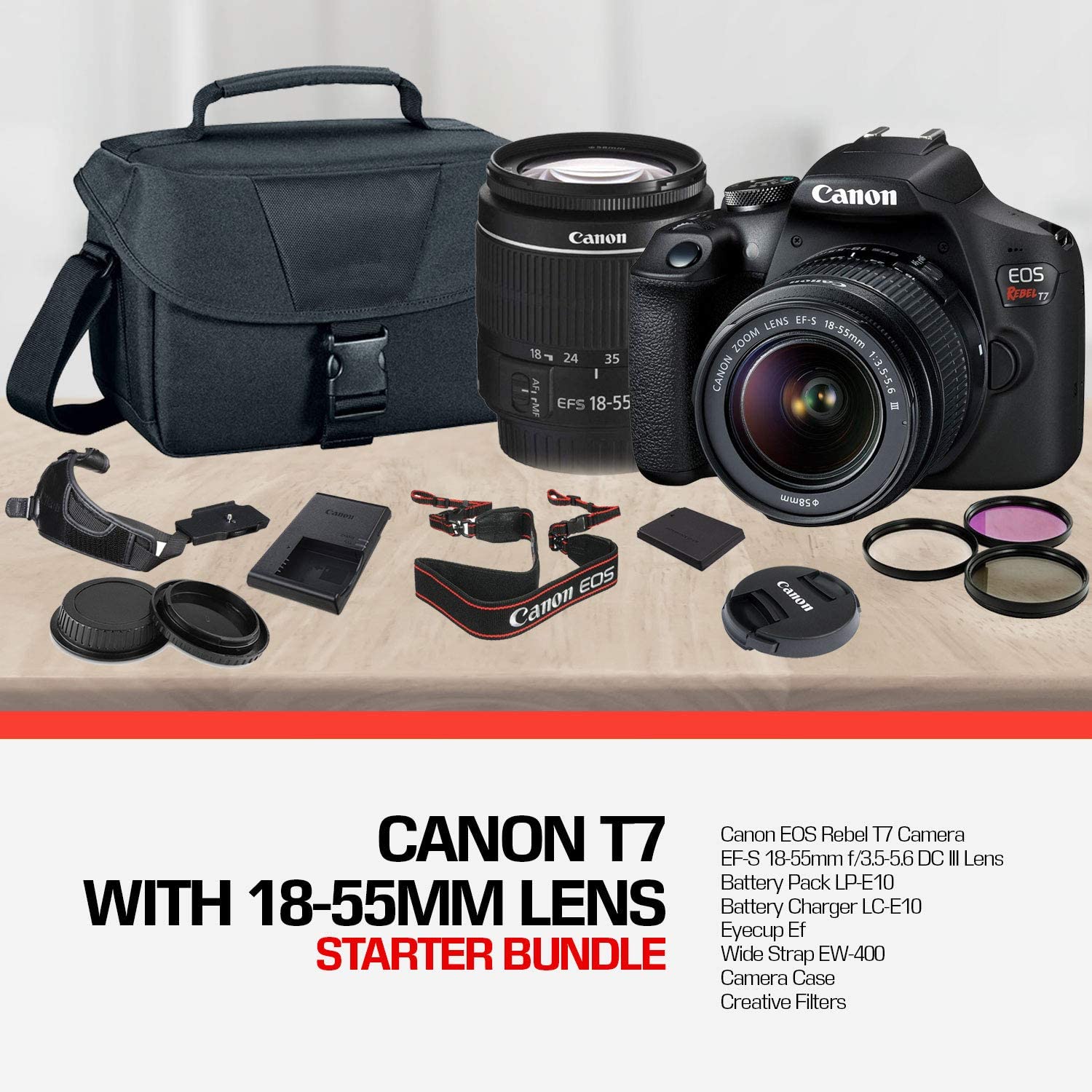Canon Rebel T7 DSLR Camera with 18-55mm  Lens Kit and Carrying Case, Creative Filters, Cleaning Kit, and More - image 3 of 6