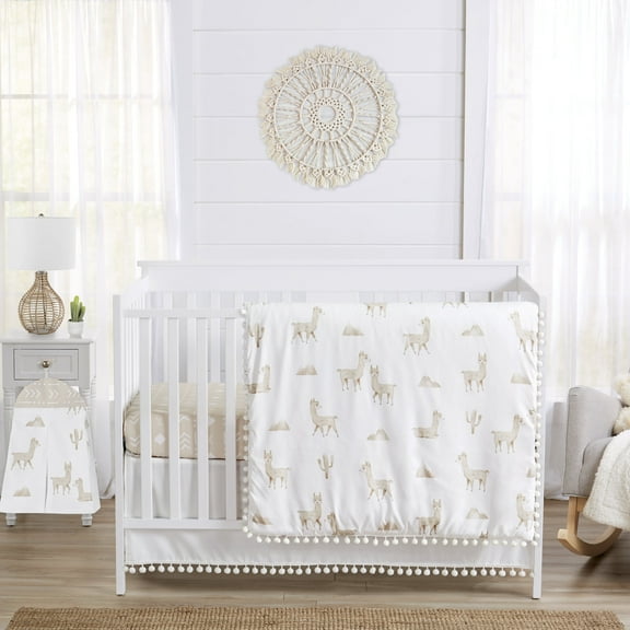 Sweet Jojo Designs Boho Llama Taupe and White 4 Piece Crib Bedding Set
