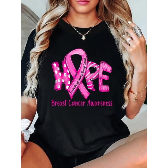 Cotton Hope Breast Cancer In October We Wear Pink Ribbon T-Shirt Women's Graphic Tee Casual Tops