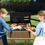 Portable Square BBQ Charcoal Grill for Patio, 44x27x22cm Foldable BBQ Grill with Lid, Adjustable Height Cooking Grid for Outdoor Picnic, Camping, Beach, Park, Black