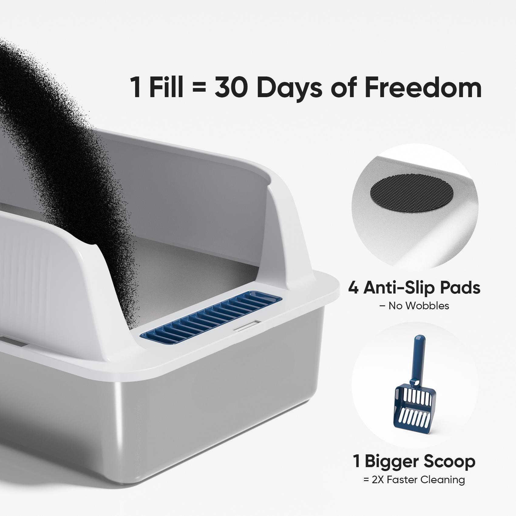 Stainless Steel Cat Litter Box with High Sides Lid, Extra Large XL for Big Cats, Open Top Metal Kitty