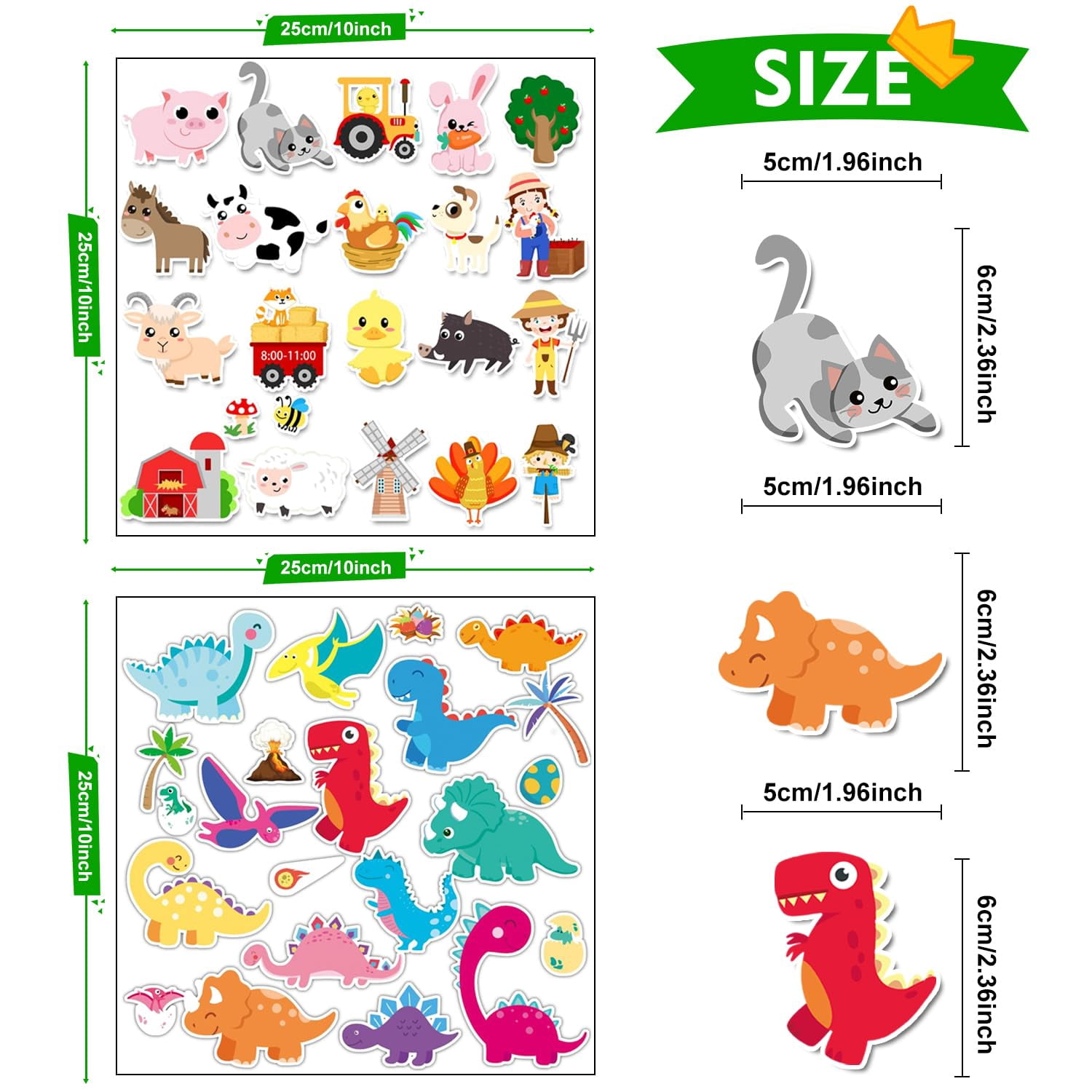 Window Clings Stickers For Gel Decals Thick And Adults Classroom Home Airplane Birthday Party Supplies (farm+dino)