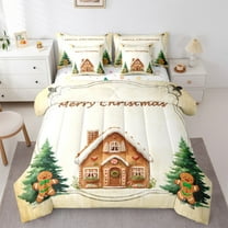 Manfei Cute Gingerbread House 7-Piece Twin Bedding Sets,Christmas Gingerbread Man Bedding Comforter Set,Green Xmas Tree Sheet Sets For Boys Kids,Luxury Bedroom Decor Reversible