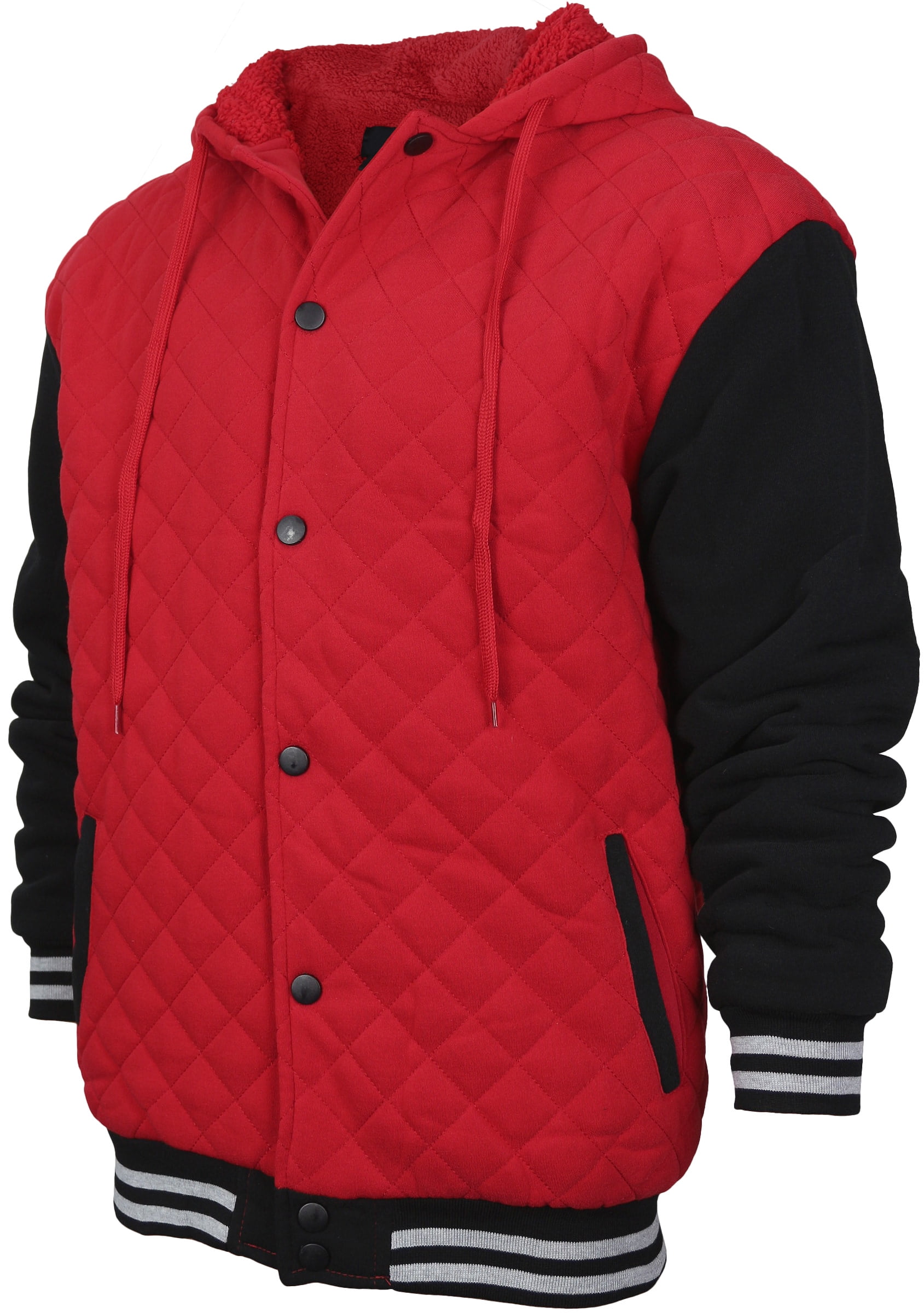 VKWEAR Men's Heavyweight Quilted Snap Button Sherpa Lined Varsity