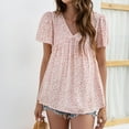 thumbnail image 6 of Tops for Women under $5 Short Sleeved V-neck Floral Print Casual Oversize Solid T-shirt Pink, 6 of 6