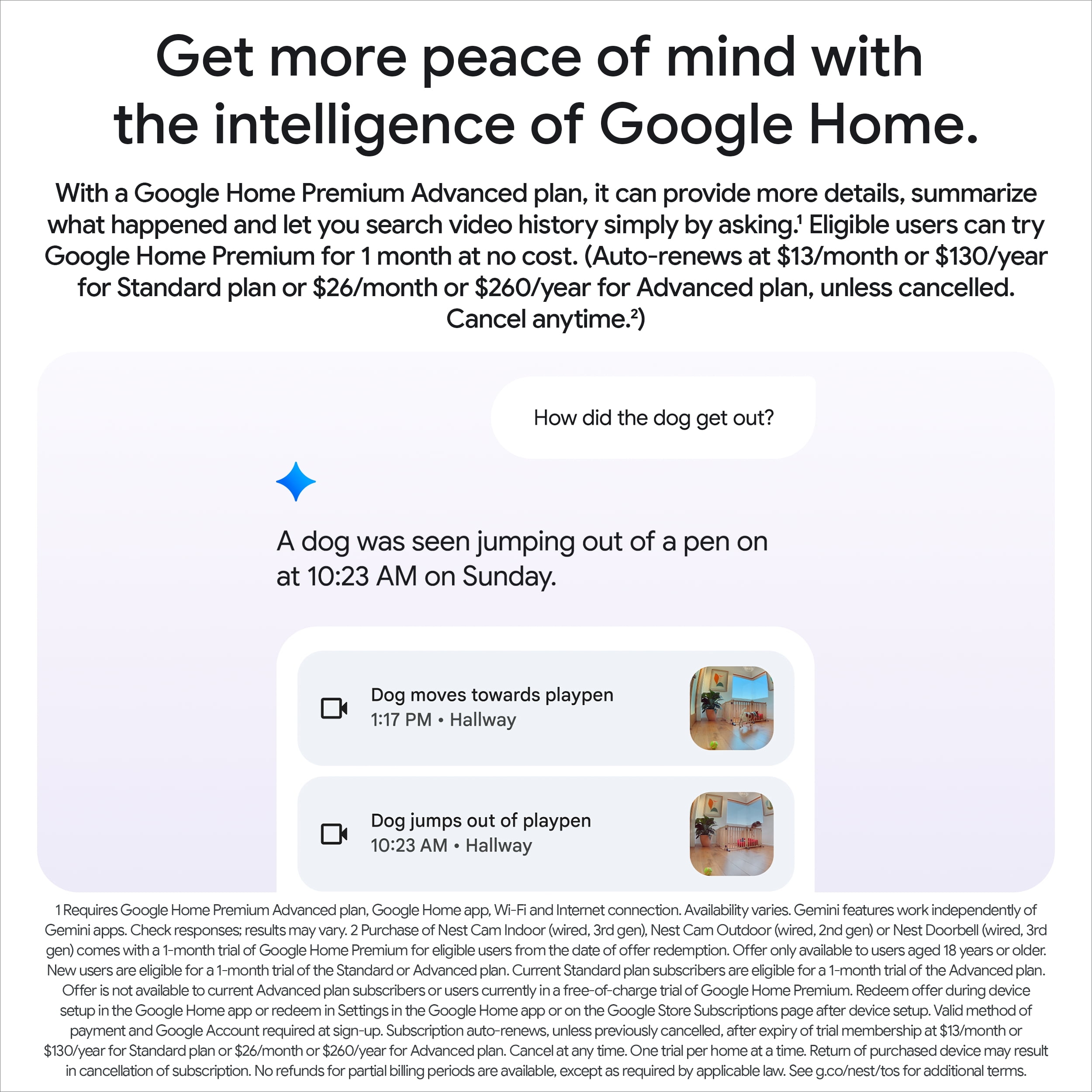 Google Nest Cam Indoor (Wired, 3rd Gen) - 2K Video and Gemini - Snow