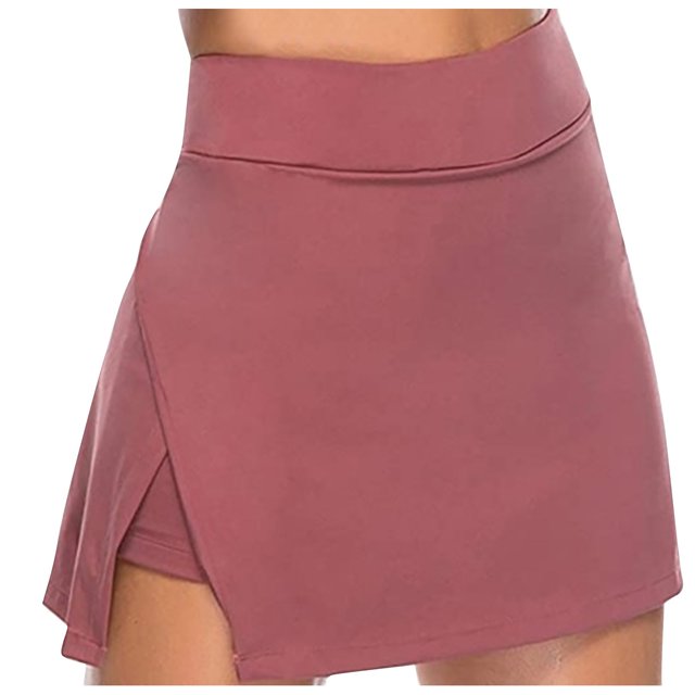Women‘s Fast Dry Tight And Elastic Fitness Solid Color Yoga Shorts Two Piece Set Versatile Basic Irregular Hem A-Line Mini Skirt Summer