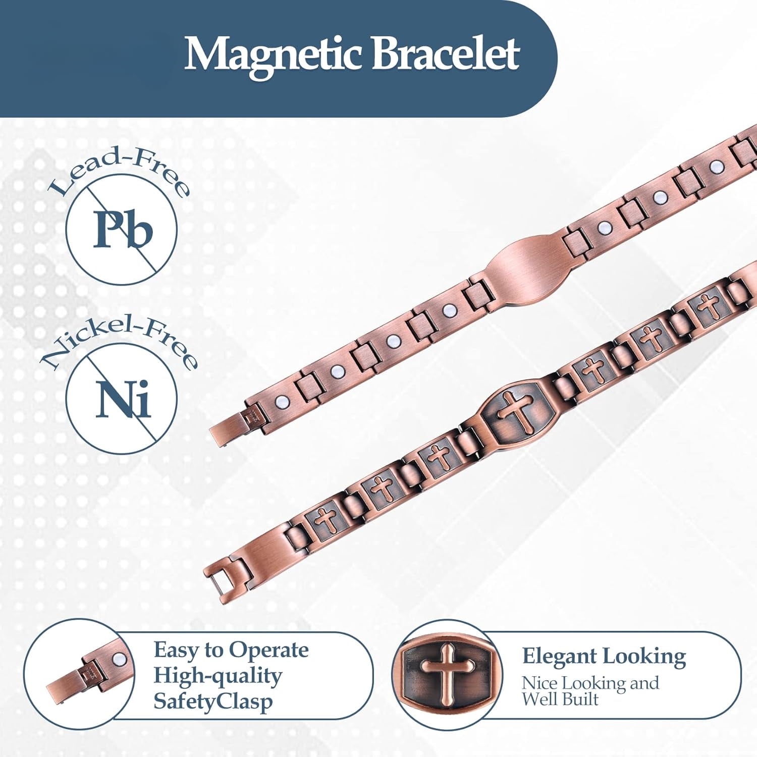 Wollet 3X Copper Bracelet for Men,Magnetic Bracelet, Set of 2
