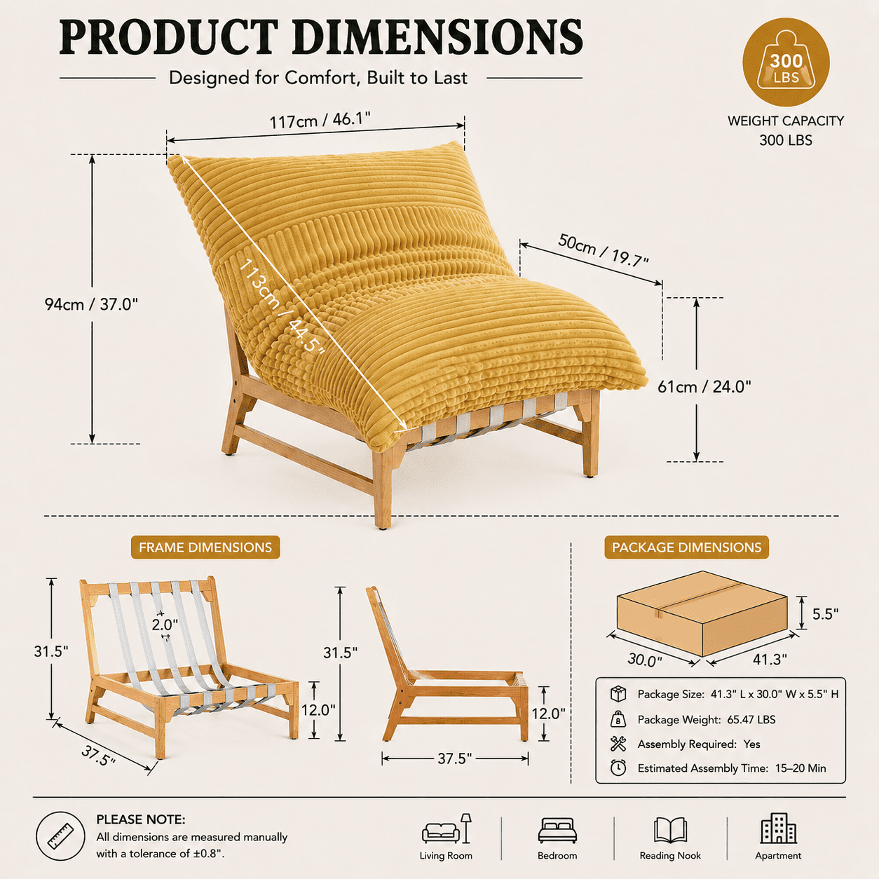 MOONMISS Oversized Cloud Lounge Accent Chair, Comfy Reading Chair for Living Room,Yellow
