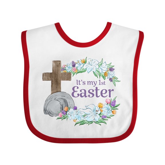 Inktastic It's My 1st Easter with Cross and Flowers Boys or Girls Baby Bib