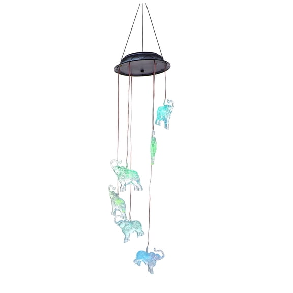 Solar Elephant Wind Chime Lamp,Color-Changing LED,Outdoor Decoration